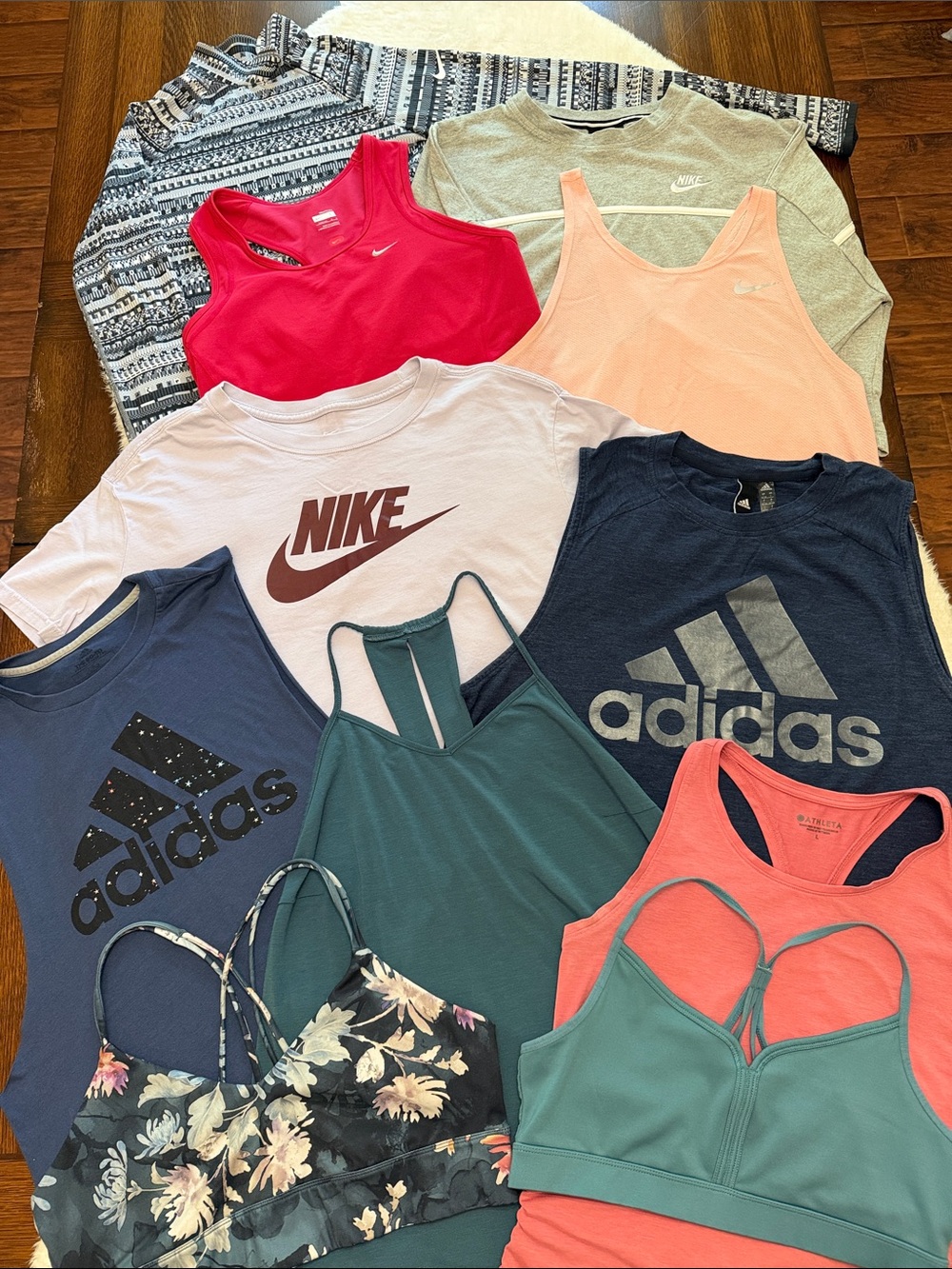 Lot of 11 Athletic Tops Nike Adidas Champion Athleta - Size Large